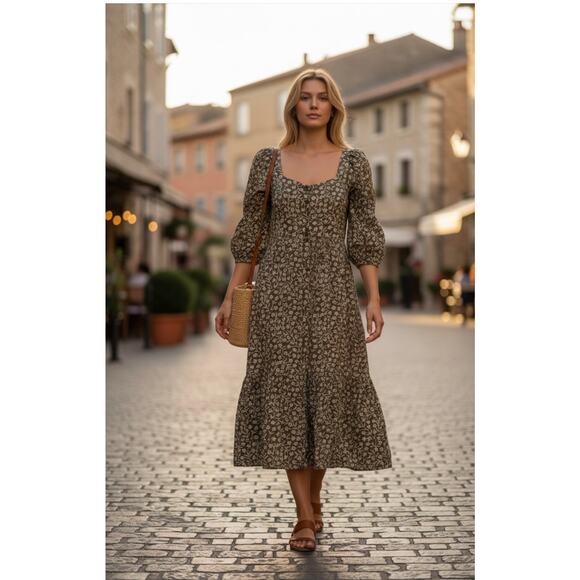 Emerson Fry Dresses & Skirts - Emerson Fry Olive Green Floral Midi Dress